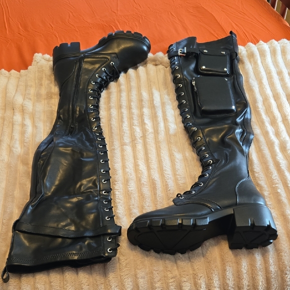 Shoe Dazzle Shoes - Black Lace-Up Knee-High Boots🖤NEW  🖤 SIZE 10